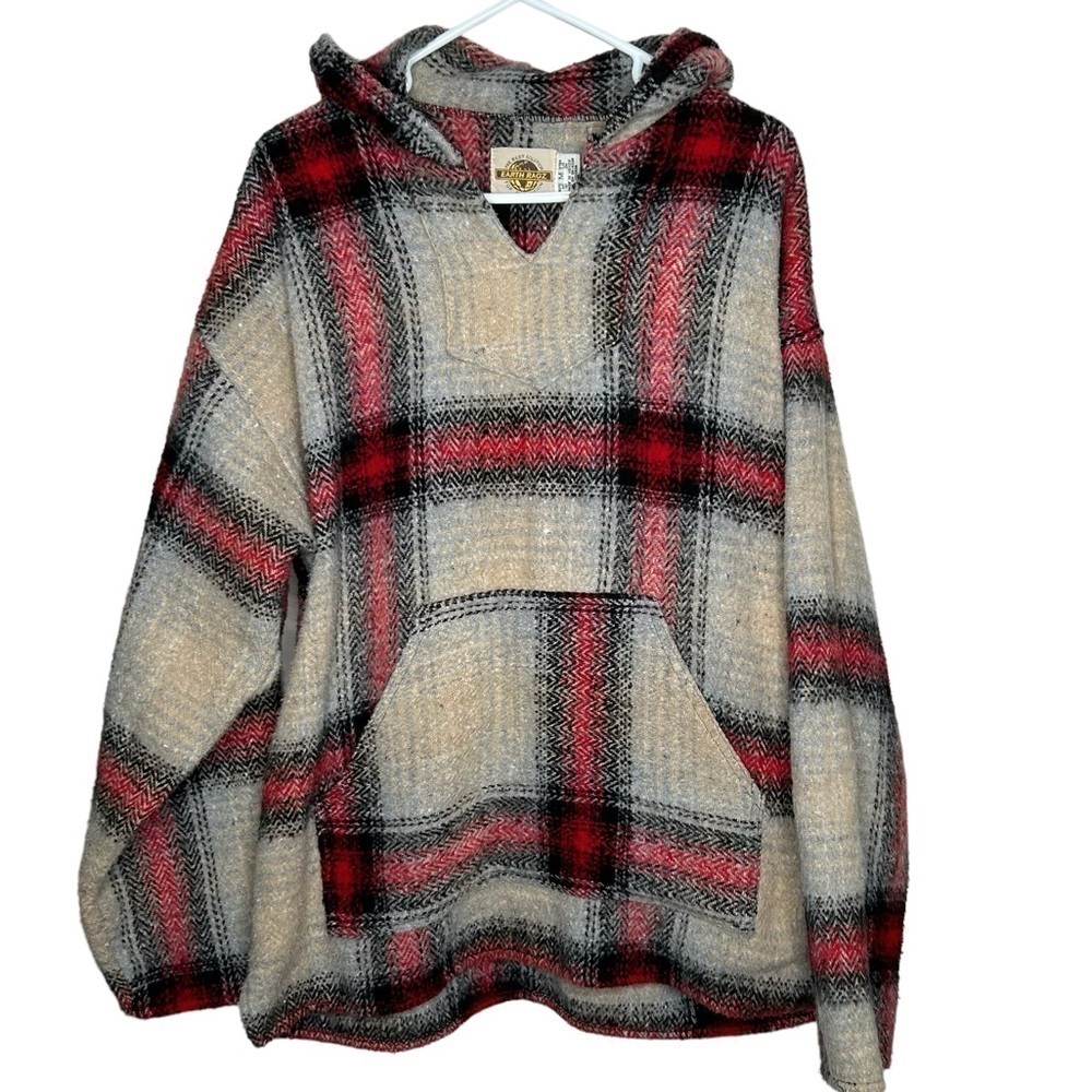 Earth Rags Hoodie Multicolor Adult Large Baja Plaid Striped Pullover